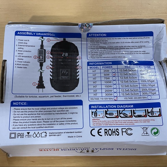 H7 Series Eco Energy Saving Mini Digital Display Aquarium Heater 50W 50L/12gal - Picture 2 of 3